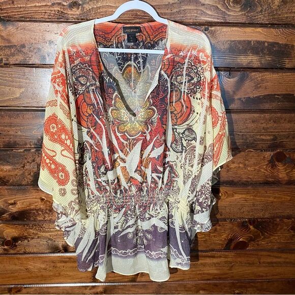Lane Bryant Kimono Style Sheer Overlay Blouse/ Swimsuit Cover Up Women's Size 22 - Picture 8 of 11